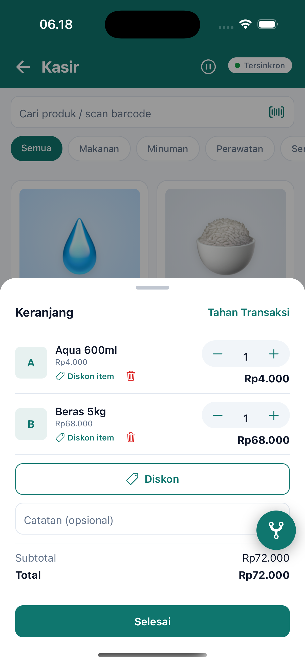 Layar Keranjang & diskon aplikasi Lajoo