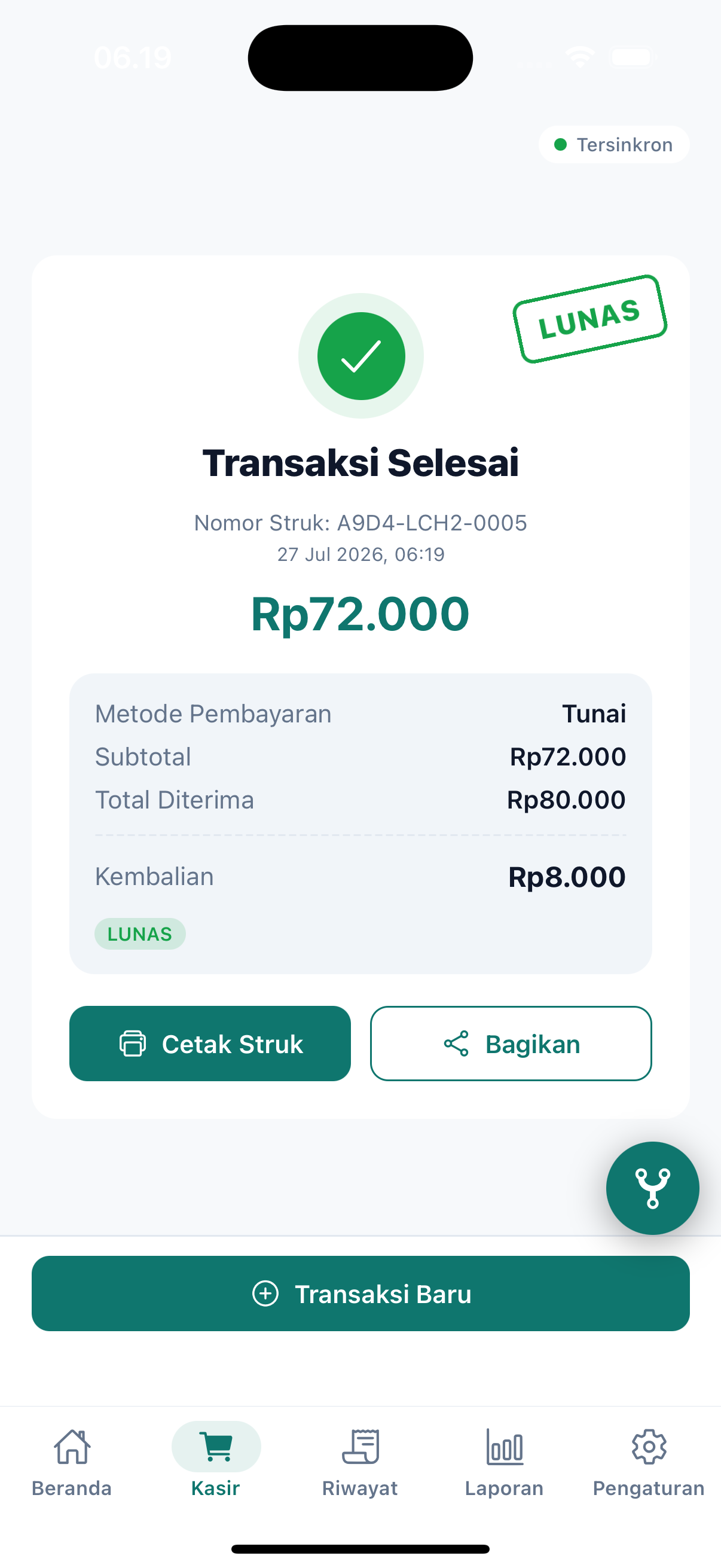 Layar Struk & pembayaran aplikasi Lajoo